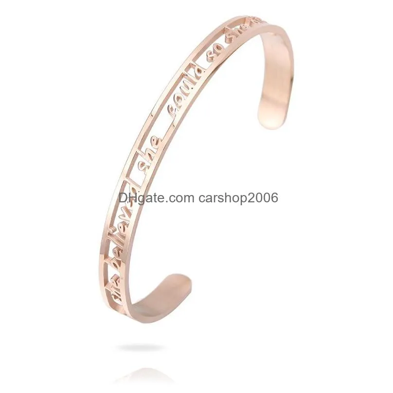 she believed she could so she did cuff bangle for women hollow inspirational letter stainless steel open bracelets fashion jewelry