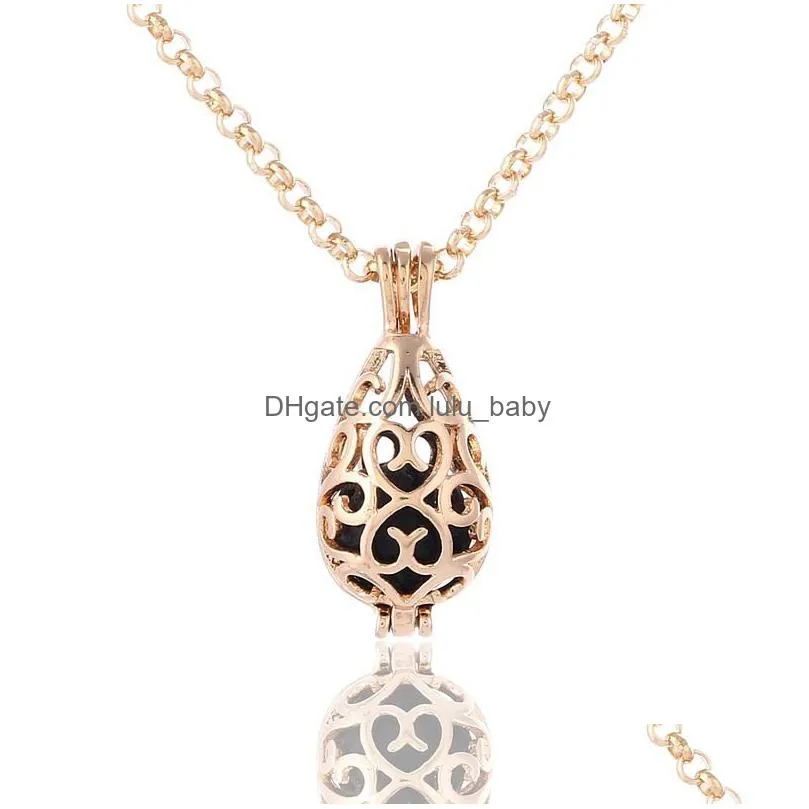 fashion lava rock stone cage pendant necklace diffuser essential oil water drop shape charm necklaces for women jewelry gift
