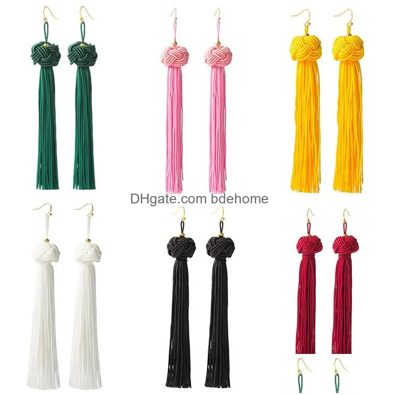 bohemia ethnic tassel drop earrings for women 2019 trendy black red yellow green long silk fringed dangles statement gold ear hook