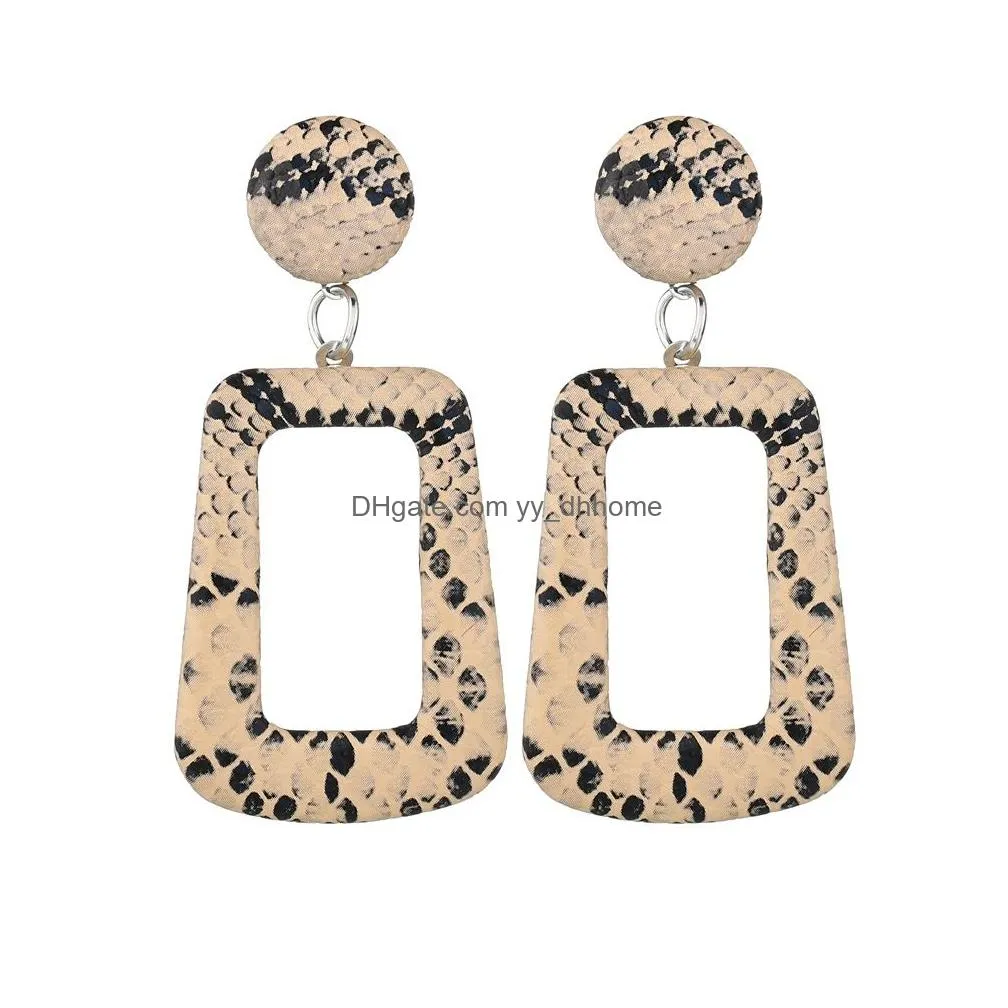 2019 oversize snake skin geometric drop earrings for women large big leather statement dangle earring party fashion boho jewelry
