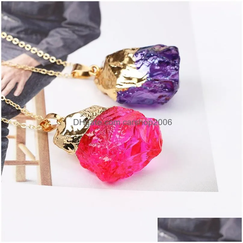 luxury quartz natural stone necklaces irregular crystal druzy healing gemstone pendant gold chain necklace for women s jewelry
