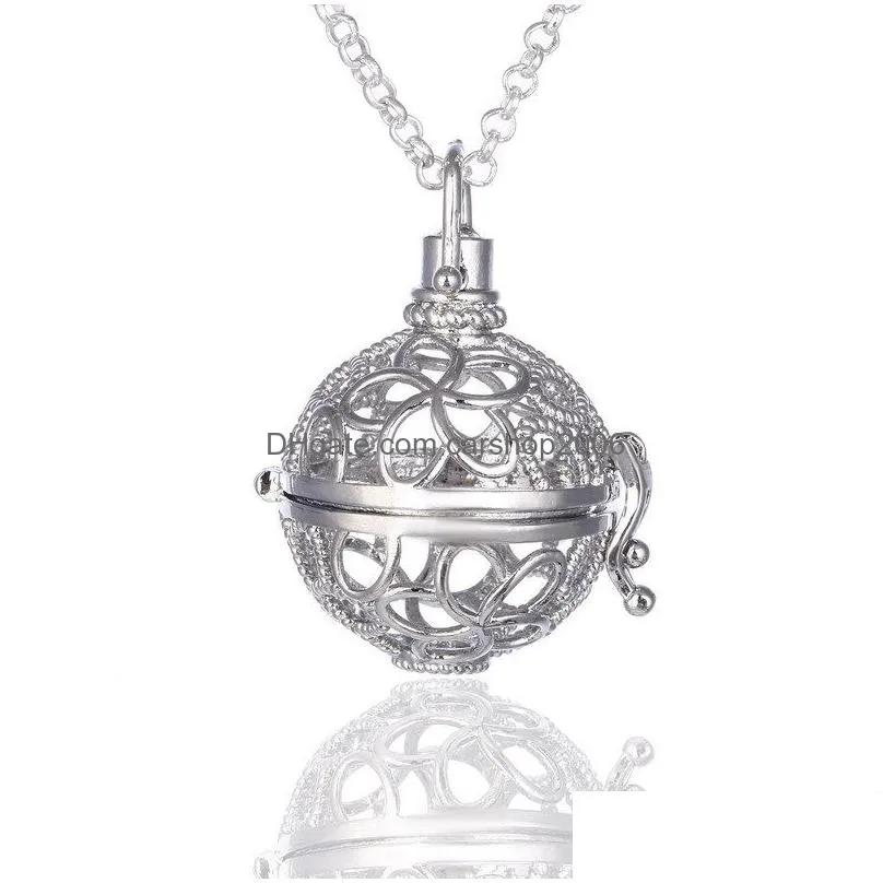  diffuser  oil cage pendant necklaces with cotton ball black lava rock stone hollow lockets chains for women fashion