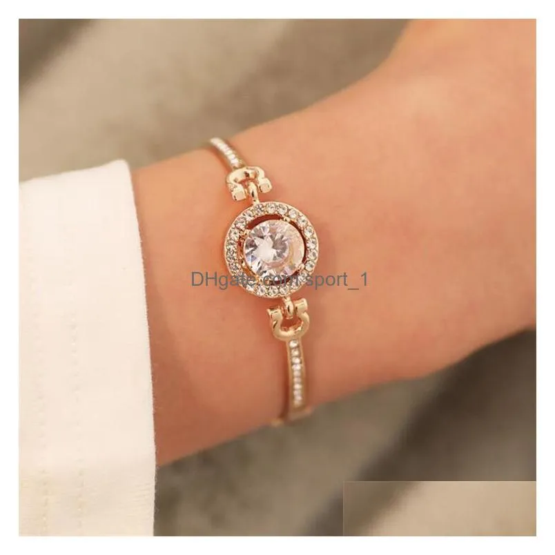 2019 classic 3 color round large crystal rhinestone charm shiny cuff opening bracelet for women fashion jewelry gift