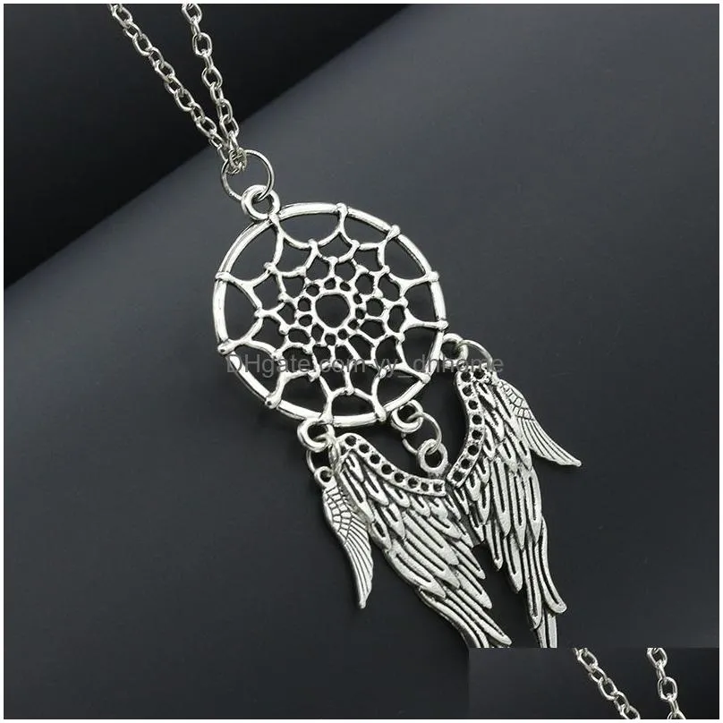  dream catchers choker necklaces vintage silver wings feather leaf turquoise pendant adjustable necklace for women s fashion