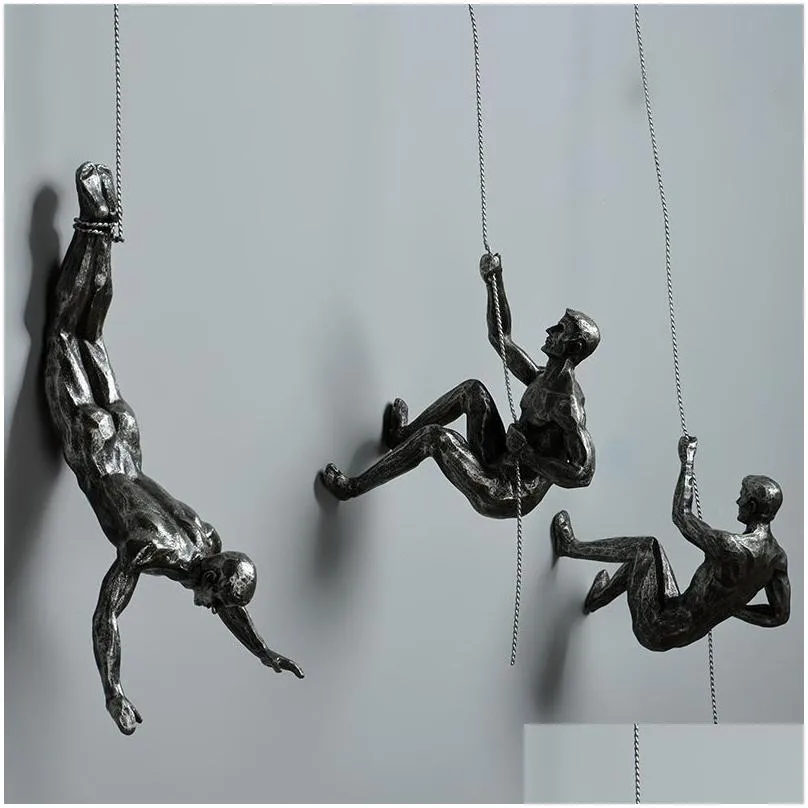 creative rock climbing men sculpture wall hanging decorations resin statue figurine crafts home furnishings decor accessories