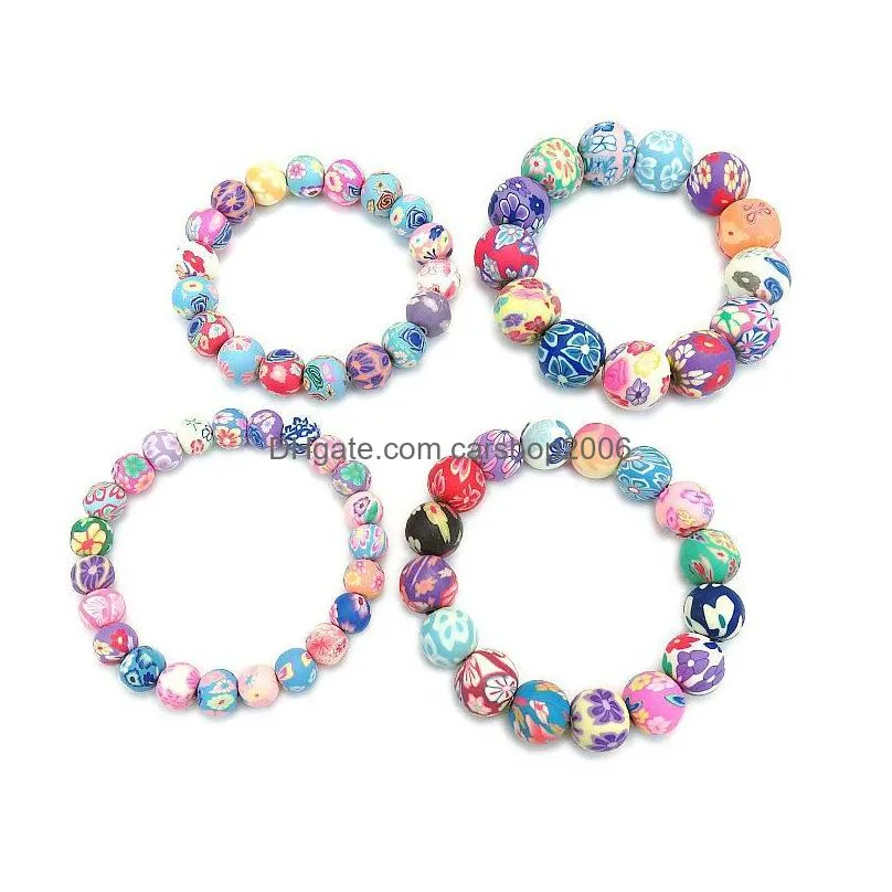  fimo printing beaded chains bracelets for women 8-14 mm flower soft pottery beads wrap bangle fashion handmade diy jewelry