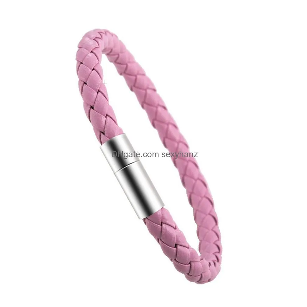 stainless steel magnetic clasps braided leather bracelet 12 color men 6mm wax rope charm bangles for women fashion luxury jewelry