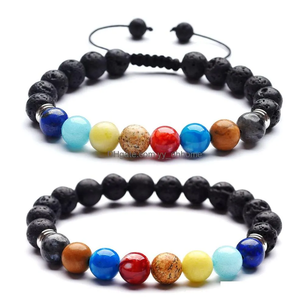 eight planets natural stone beads chain bracelets for women men lovers galaxy solar system lava rock yoga chakra charm bangle diy