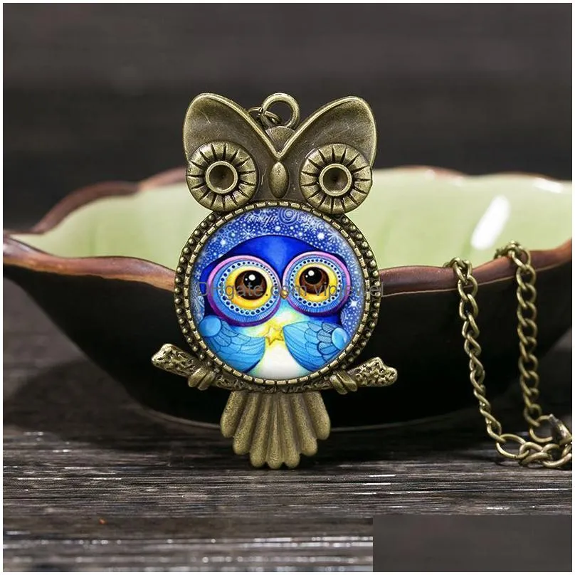  fashion jewelry cute owl pendant necklace retro cartoon pendant necklace sweater chain for women jewellery accessories factory