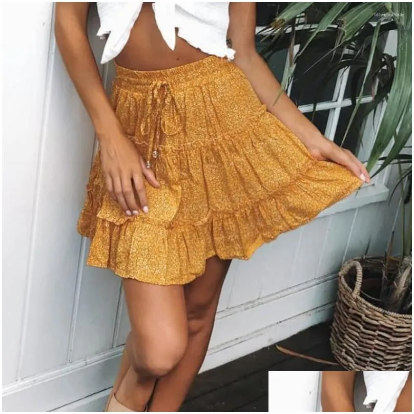 skirts home nest fashion womens vintage floral print high waist ruffled short skirt casual beach mini womens summer