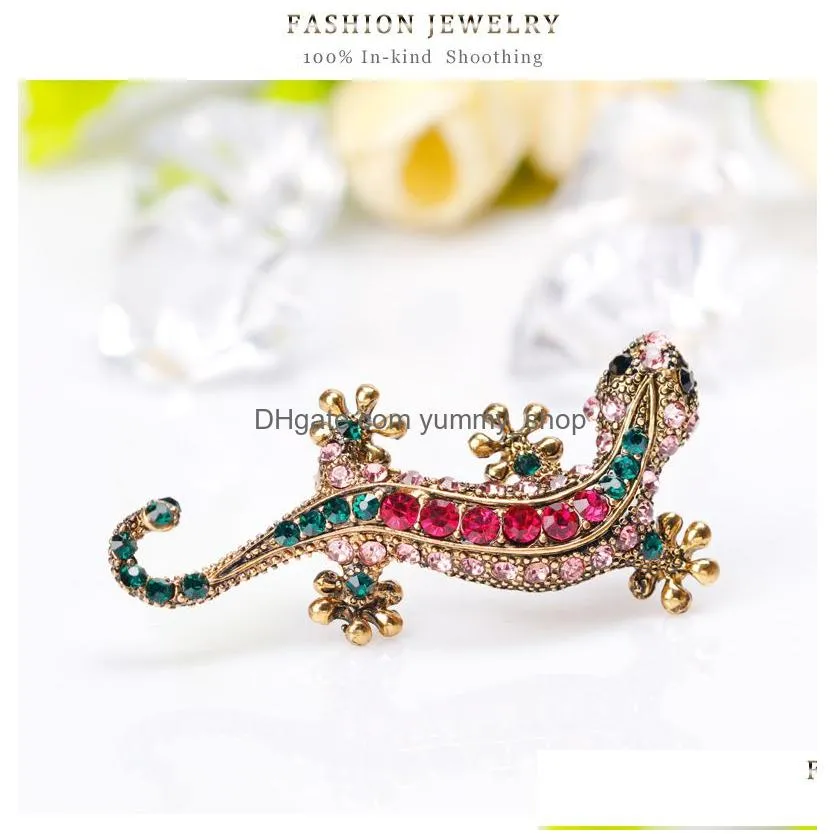  crystal lizard creative brooches for women animal shape gecko badge lapel pin wedding bridal jewelry accessories