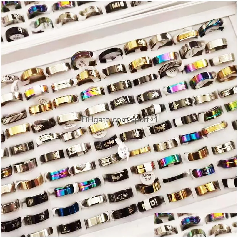 bulk fashion multicolor stainless steel band rings for women men mix different style party jewelry gifts in wholesale