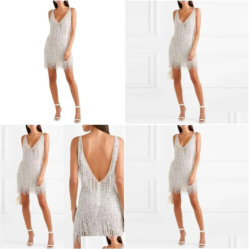 womens sexy fringed v-neck slim dress european and american foreign trade style