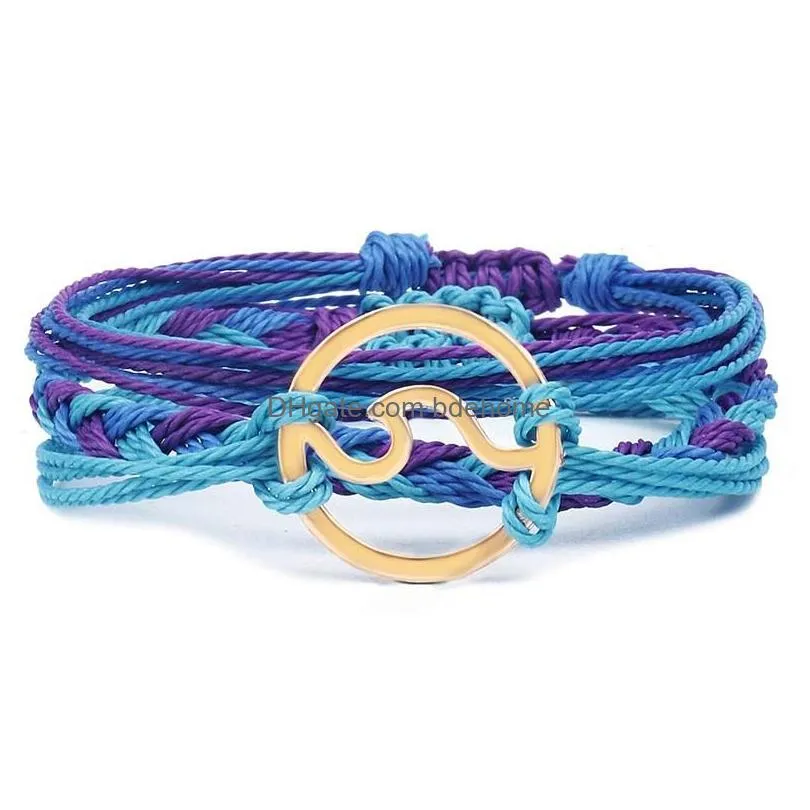 bohemian gold wave charm bracelet for women multi-layer weaving string rope chains mens bangle fashion boho jewelry gift