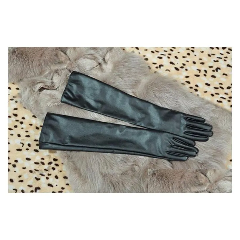 s m l womens black color long faux pu leather gloves fashion women party dresses evening dress gloves 