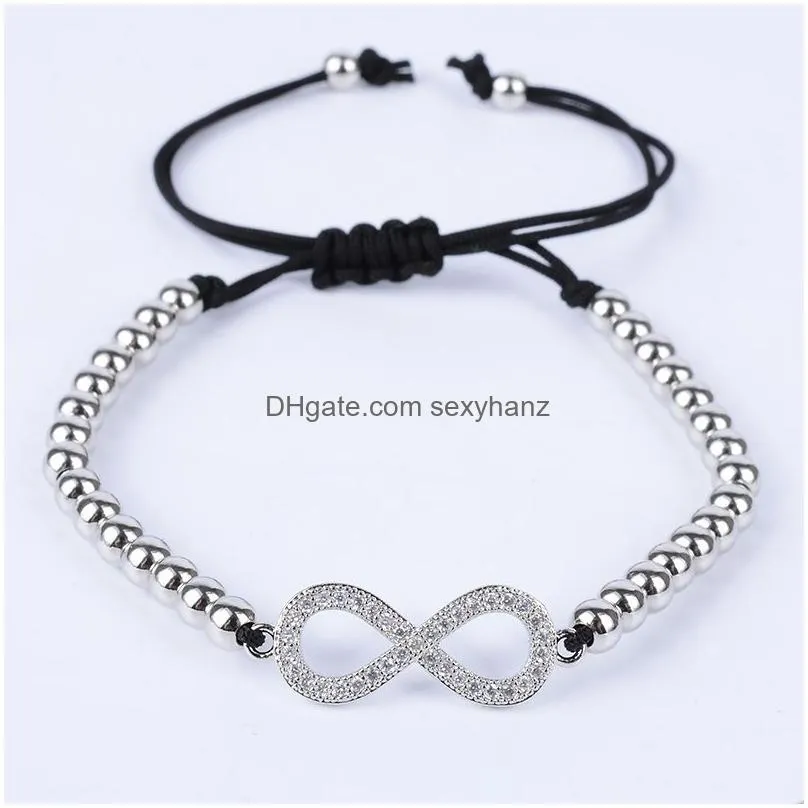 luxury mosaic cz infinity charm bracelets women copper beads chain black rope adjustable bangle for mens fashion jewelry gift