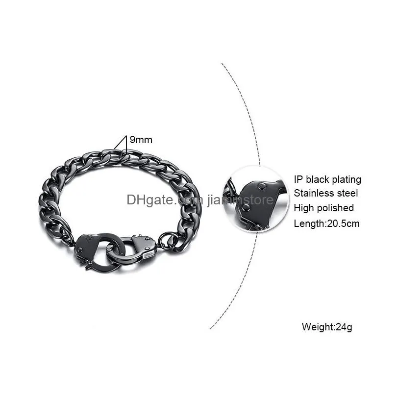 stainless steel mens personalized handcuffs design charm bracelets for boys titanium steel cuban link chains wrap bangle fashion