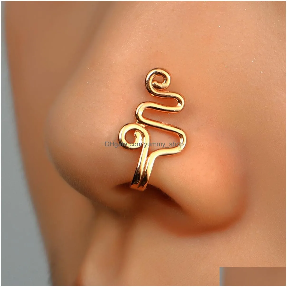 16 styles small copper fake nose rings for women non piercing gold plated clip on nose cuff stud girls fashion party jewelry
