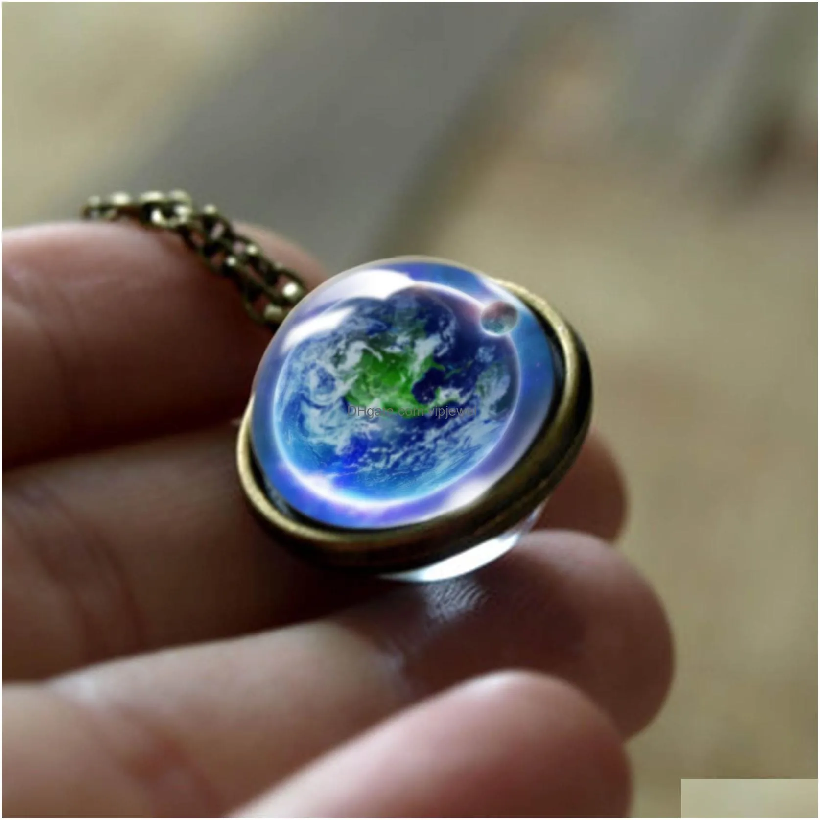  nebula galaxy necklaces for wome men double sided rotatable galss universe planet art picture pendant chains fashion jewelry