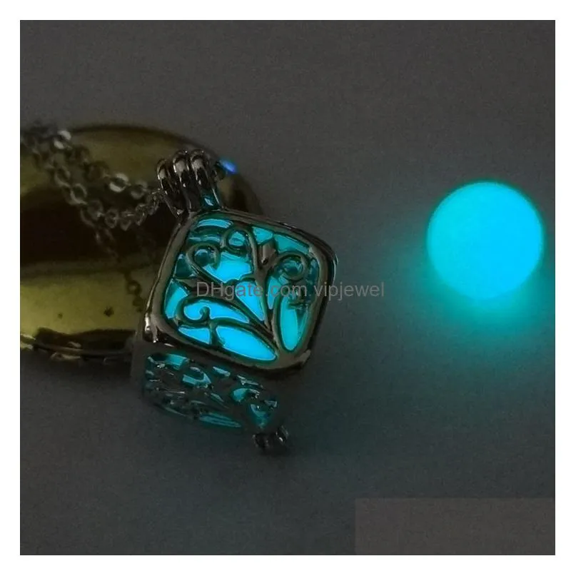  fashion women luminous hollow out locket pendant glow in the dark necklace square box necklace engagement gifts top quality