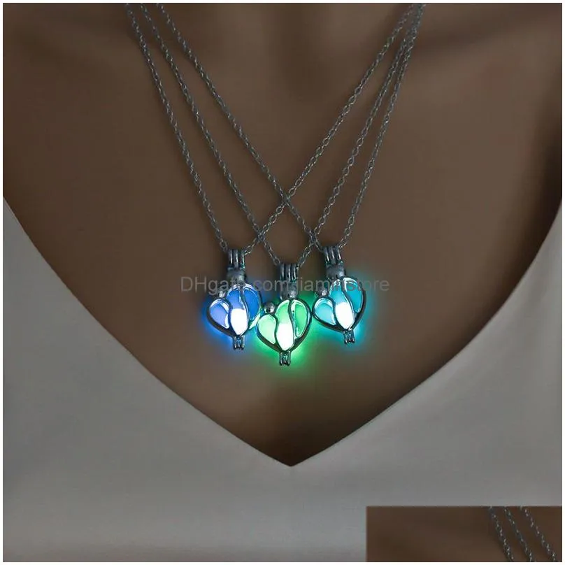 new luminous mother and child pendant necklace glow in the dark open cage locket charm chains for women fashion mothers day jewelry