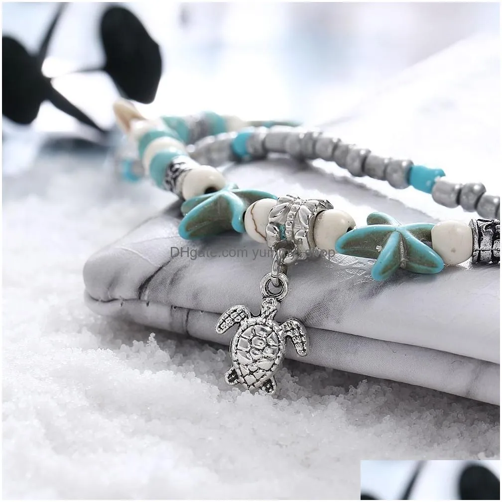  bohemian turquoise anklets bracelets retro elephant turtle starfish tree of life owl heart women beach foot chain for ladies