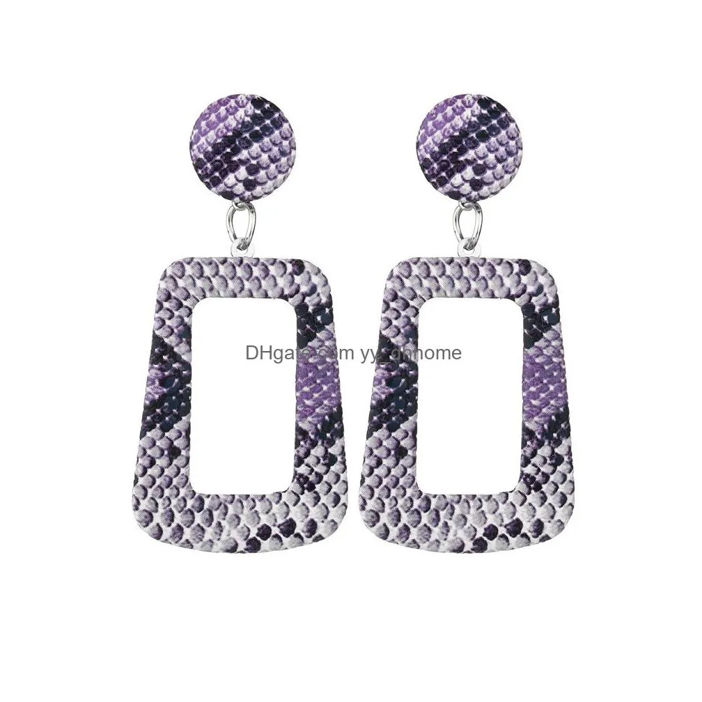 2019 oversize snake skin geometric drop earrings for women large big leather statement dangle earring party fashion boho jewelry