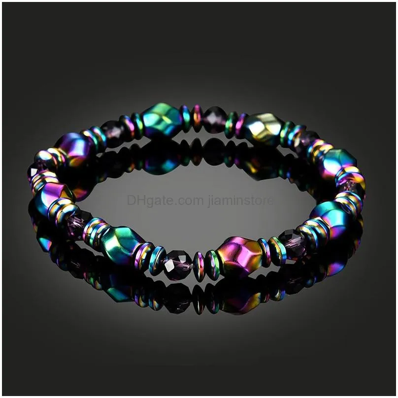 2019 rainbow magnetic hematite bracelet for women power healthy black gallstone beads chains bangle men s fashion handmade jewelry