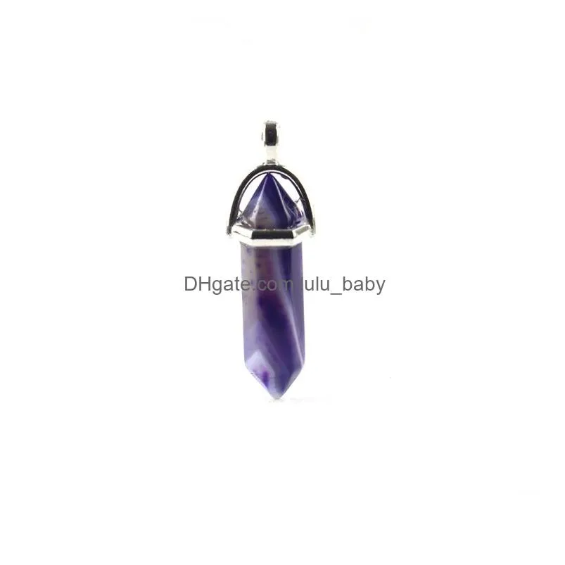 50 colors natural crystal quartz healing point pendant gemstone hexagon shape chakra stone charm without chain necklace jewelry in