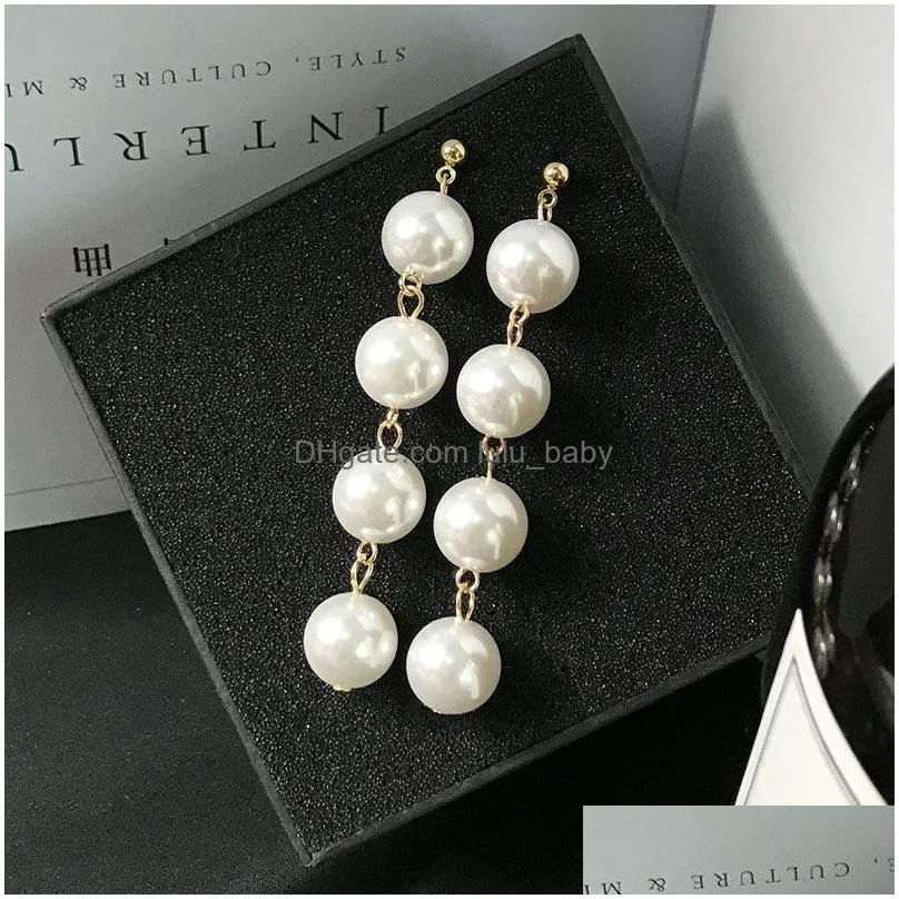 fashion long pearl dangle earrings for women hyperbolic faux simulated big pearl hypoallergenic tassel drop earrings wedding bride