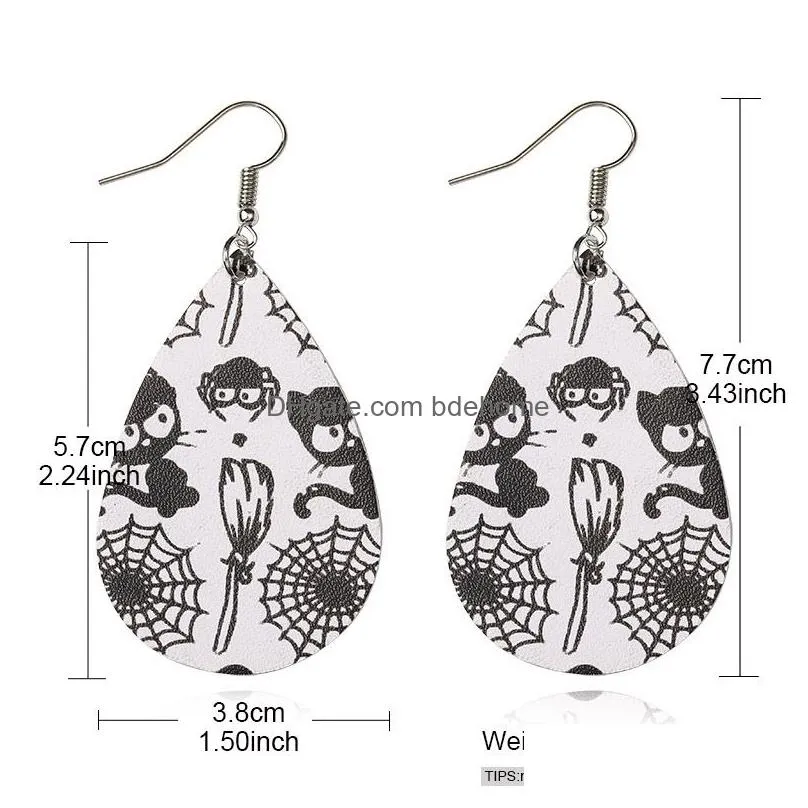 halloween punk double sided leather dangle earrings for women skeleton hyperbolic drop earring party fashion jewelry gift