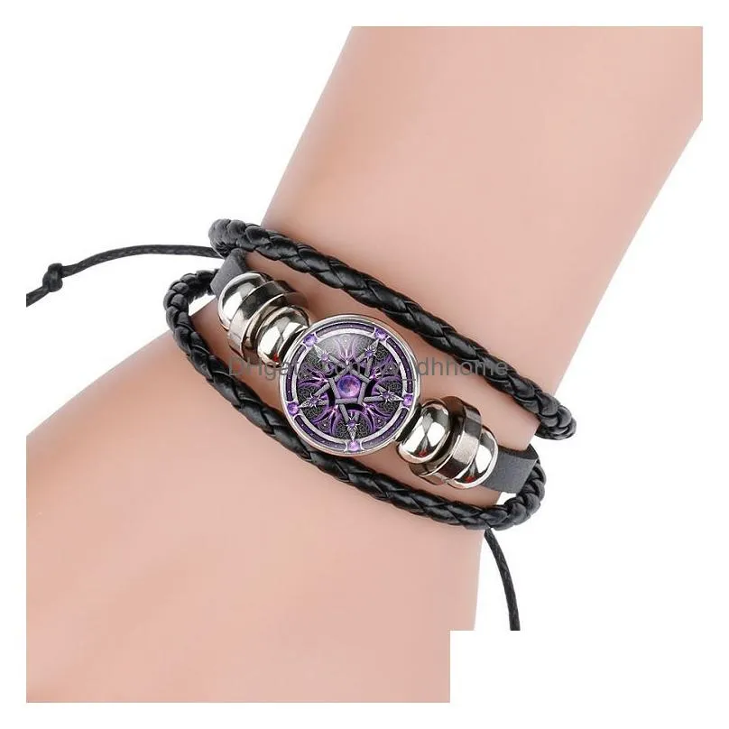 ancient egypt pentacle mysterious sign bracelets for women men vintage retro pentagram charm leather wrap bangle fashion jewelry