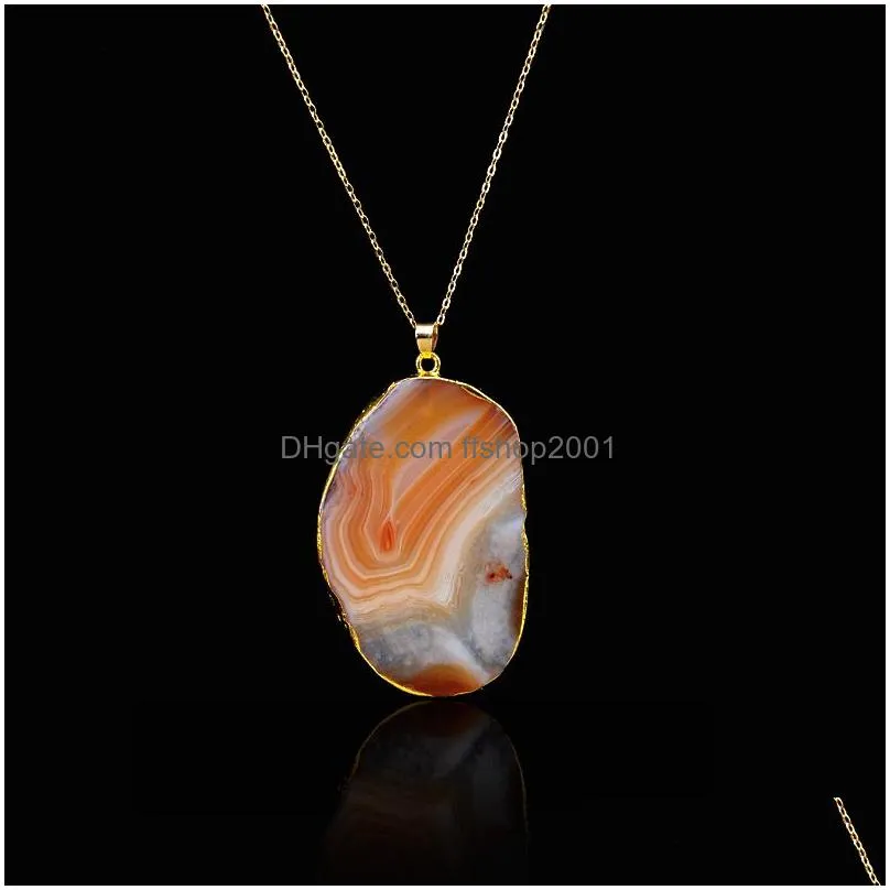  druzy healing necklaces geometric cutting lines natural crystal quartz stones pendant gold chains for women fashion jewelry gift