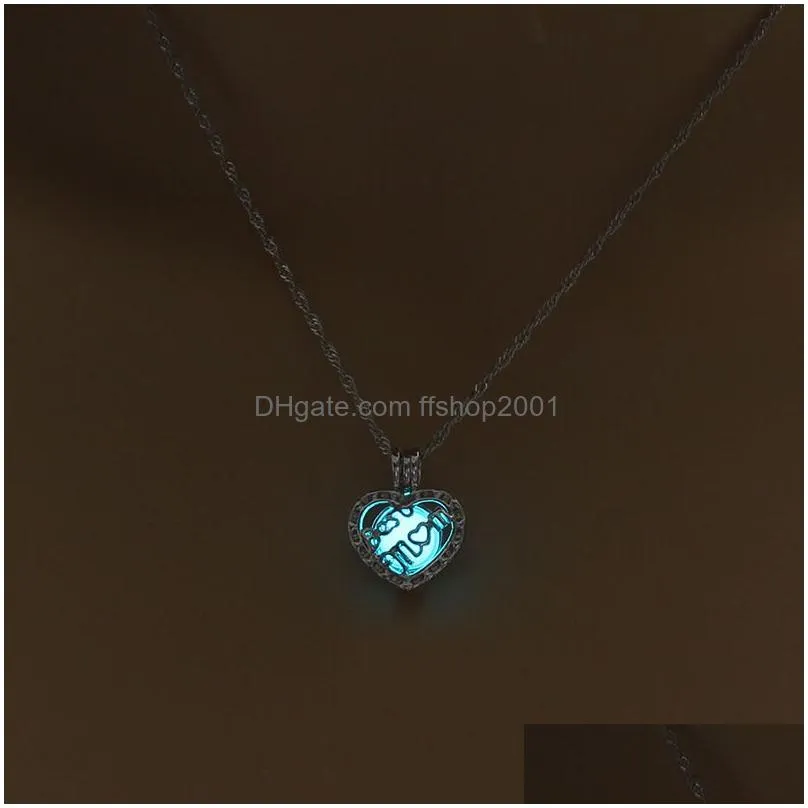 luxury luminous mom heart pendant open glow in the dark beads cage locket charm silver chains for women ladies mothers day jewelry