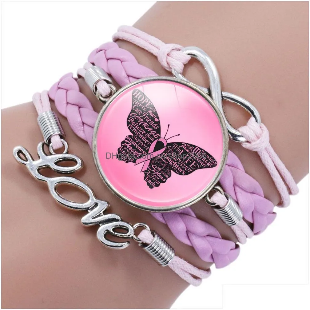  pink ribbon breast cancer awareness bracelets for women faith hope cure believe charm bangle fashion inspirational jewelry