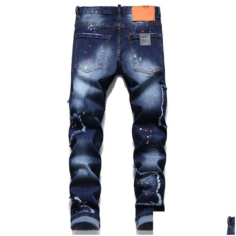 2023 new tracksuits blue men 2 pieces sets fashion slim casual embroidery skull denim vest and ragged paint stretch jeans conjuntos de