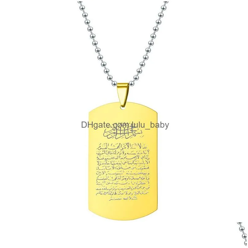arabia scripture necklaces for women men stainless steel dog tag pendant beads chains fashion jewelry gift