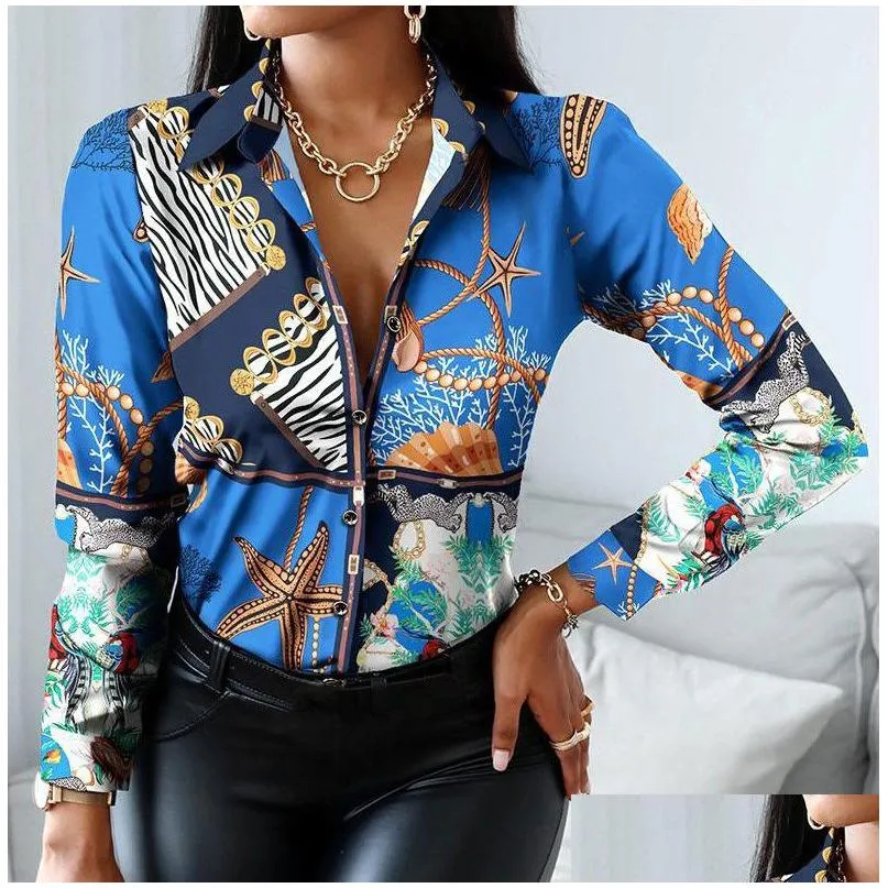 womens blouses shirts 18 colors wholesale women fashion shirt 2021 lady long sleeve blouse turn-down collar button design print