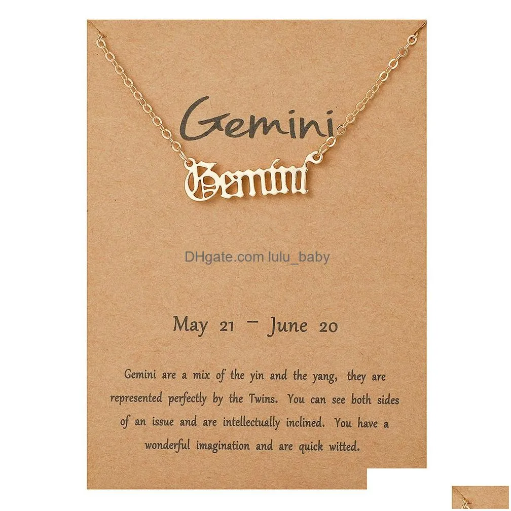  12 zodiac letter choker necklaces with gift card personalized 12 constellation sign pendant gold silver chains for women fashion