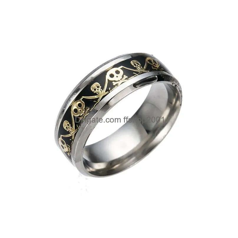  stainless steel pirate style mens rings punk skull skeleton knife pattern titanium steel ring for women fashion jewelry