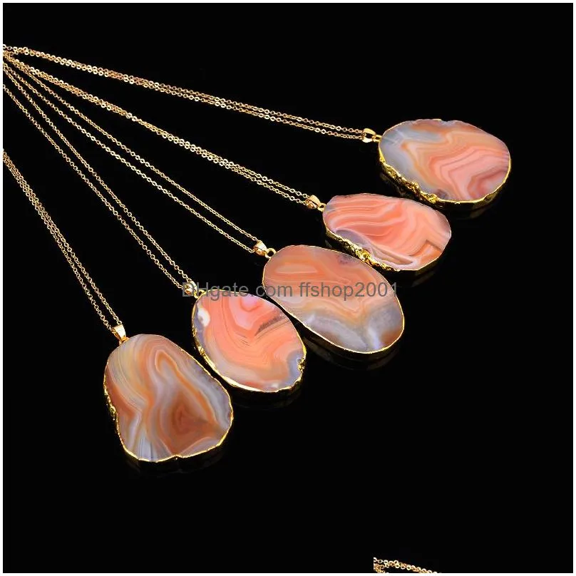  druzy healing necklaces geometric cutting lines natural crystal quartz stones pendant gold chains for women fashion jewelry gift