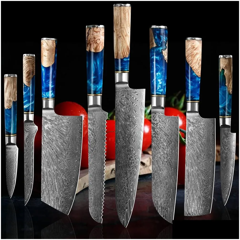 chef knife damascus steel 67 layer vg10 professional japanese knife sharp cleaver slicing kiritsuke gyuto kitchen cooking knifesknife stable solid wood