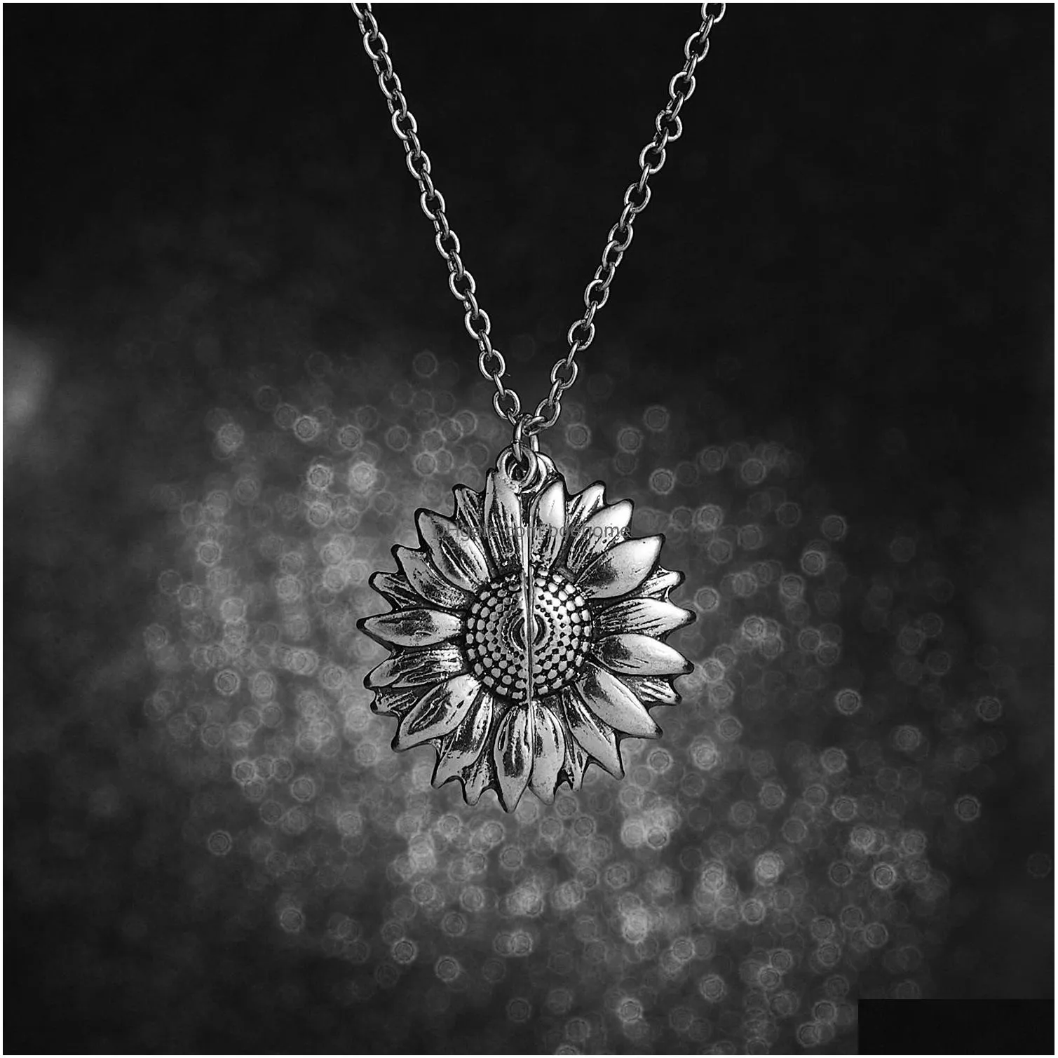 you are my sunshine sunflower necklaces for women gold open locket pendant long chain fashion inspirational jewelry gift