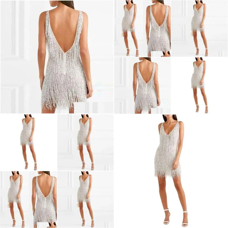 womens sexy fringed v-neck slim dress european and american foreign trade style