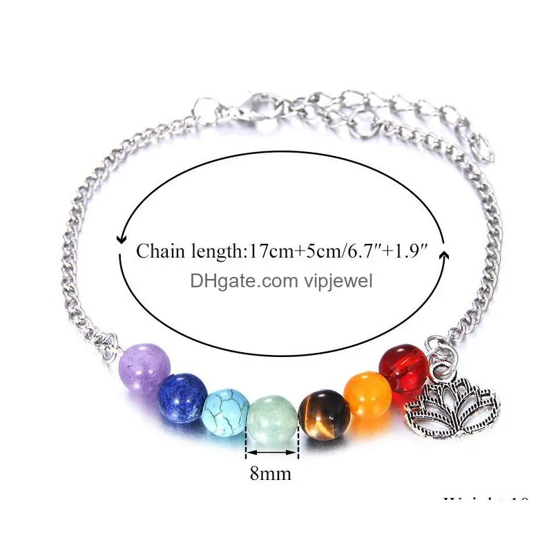  7 chakras lotus flower charms bracelets for women crystal healing balance beads nature stone bracelets yoga handmade jewelry