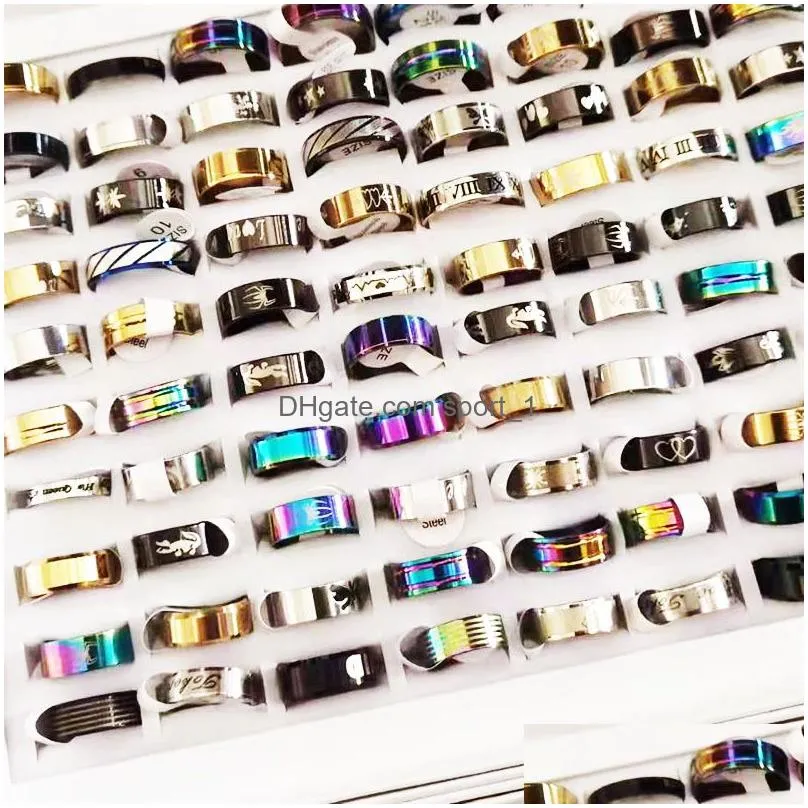 bulk fashion multicolor stainless steel band rings for women men mix different style party jewelry gifts in wholesale