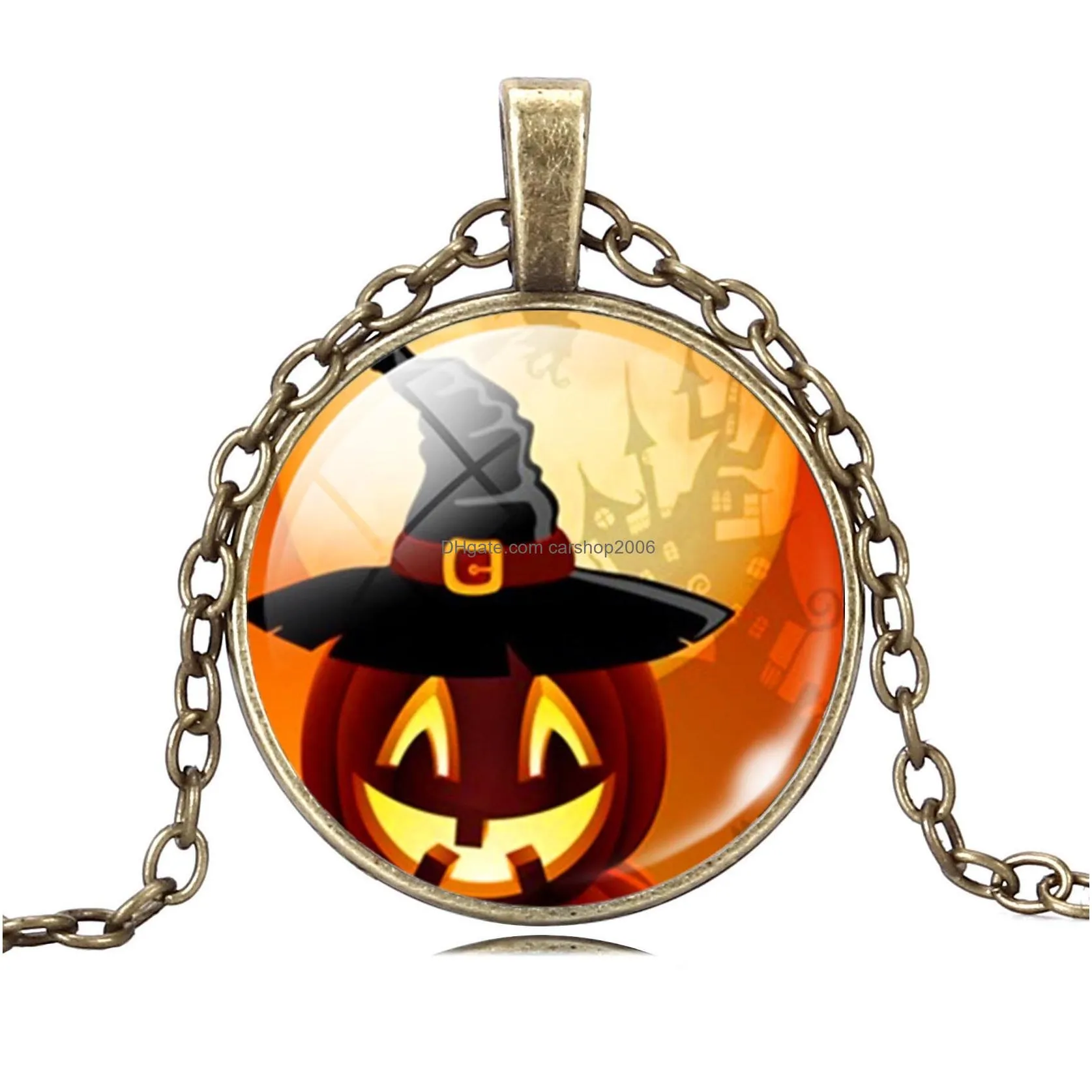  fashion necklace jewelry time gem alloy chain jack-o-lantern witch pendant necklaces for women man halloween necklace