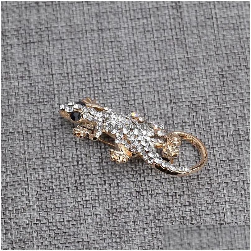  crystal lizard creative brooches for women animal shape gecko badge lapel pin wedding bridal jewelry accessories