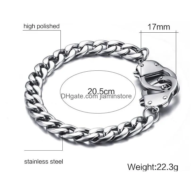 stainless steel mens personalized handcuffs design charm bracelets for boys titanium steel cuban link chains wrap bangle fashion