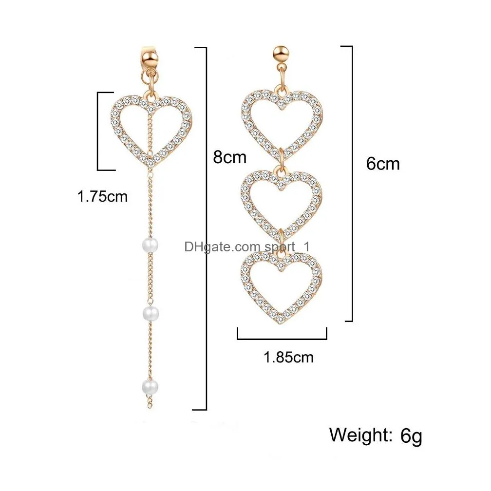 korean asymmetry heart long drop earrings for women crystal big asymmetrical geometric dangling earring 2019 wedding jewelry